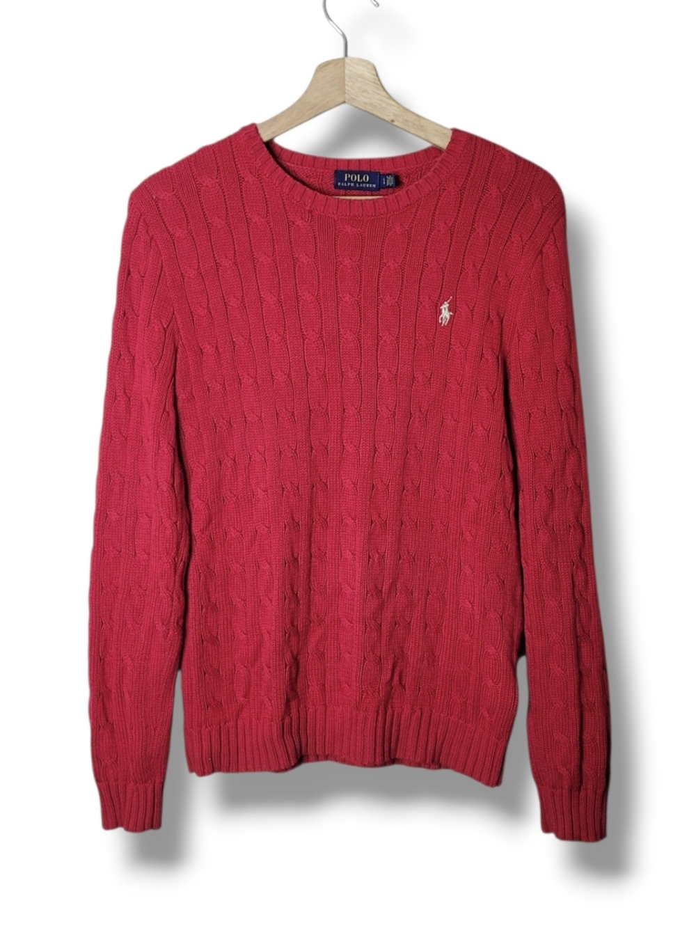 Polo Ralph Lauren Red Cable Knit Crew Neck Sweater Size L